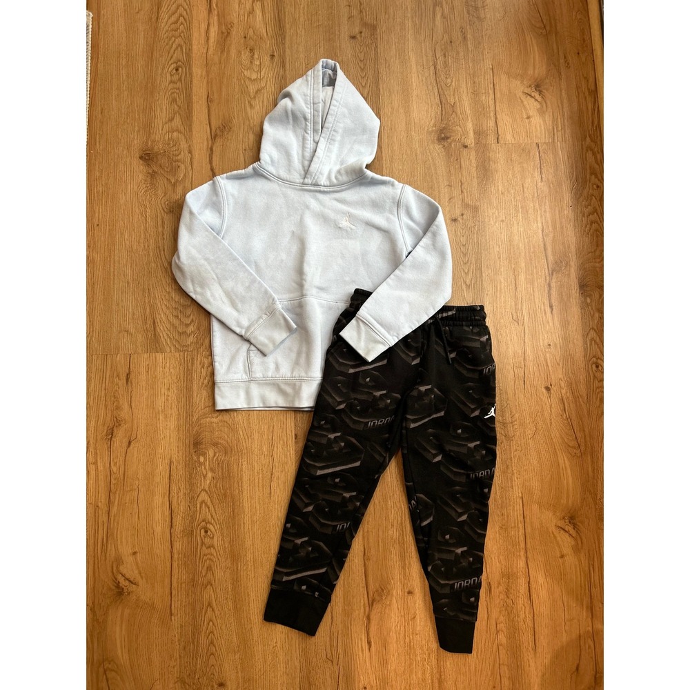 Jordan Kids Fleece Hoodie and Joggers Set Blue Black Geometric Print Size 5-6Y